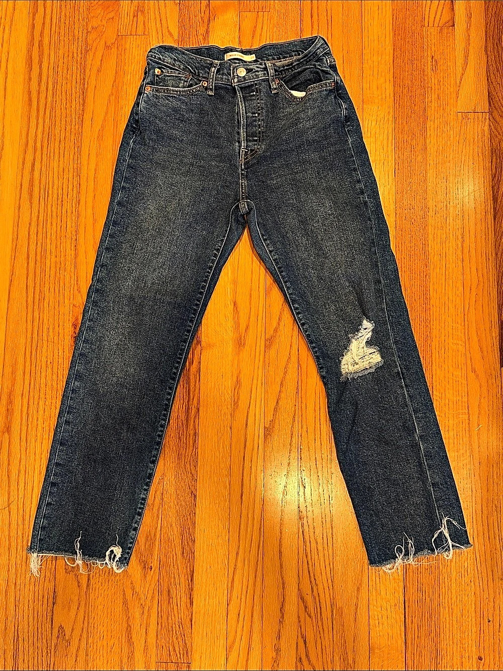 Levi's Wedge Straight Distressed Straight Leg Jeans in Blue Waist 28